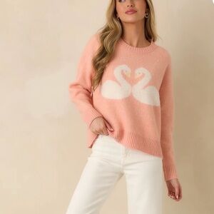 LOVE BIRDS CORAL ORANGE KNIT SWAN SWEATER